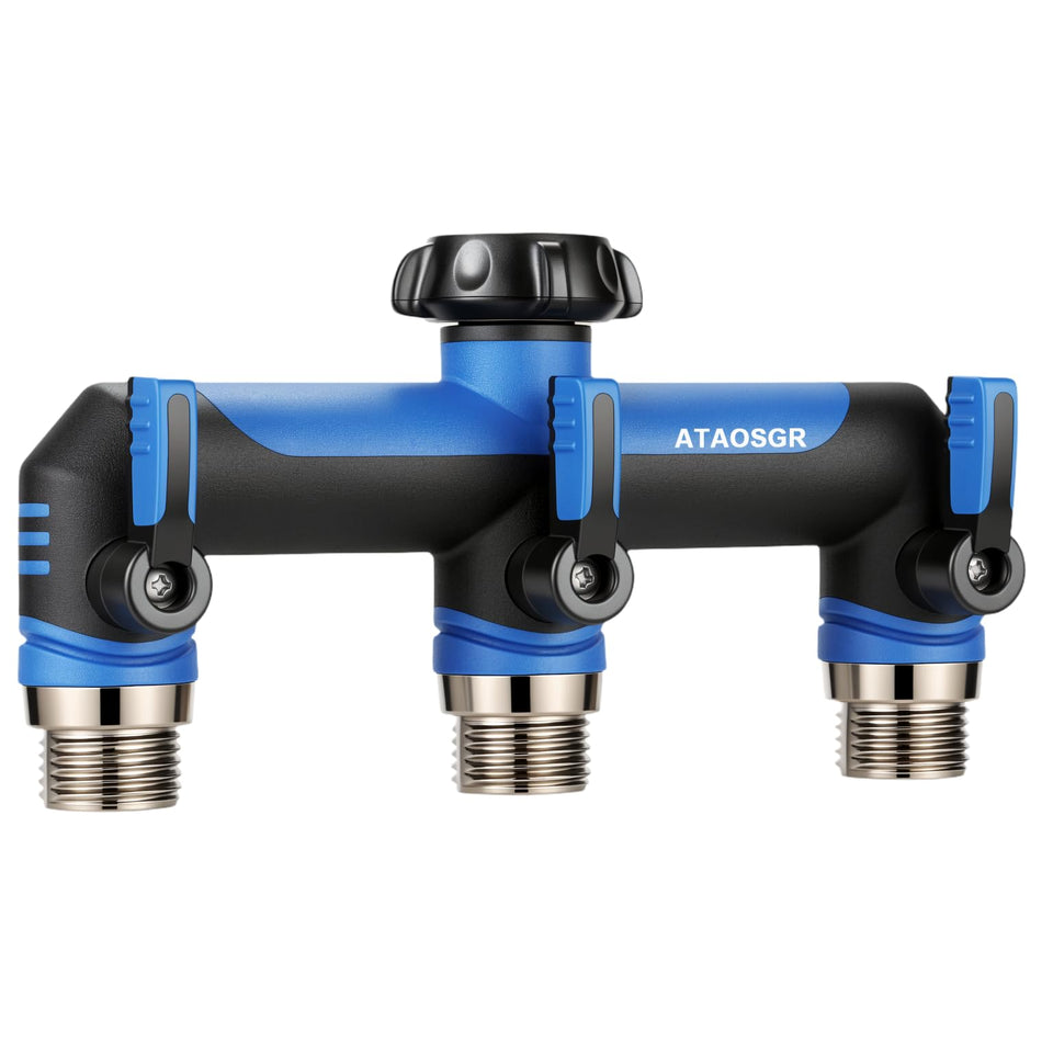 ATAOSGR garden hose splitter blue 3-way for simultaneous watering.