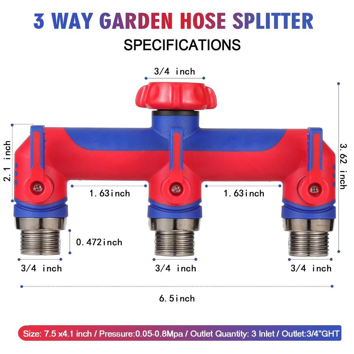 Close-up of outlet valves showing 2-inch spacing for easy hose arrangement