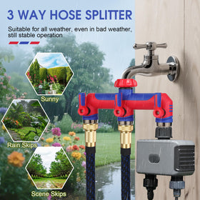 Bold red-blue design adds visual appeal while organizing outdoor watering setups