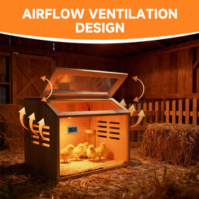 ATHCOHT Brooder Box side view highlights ventilation and sturdy pine construction.