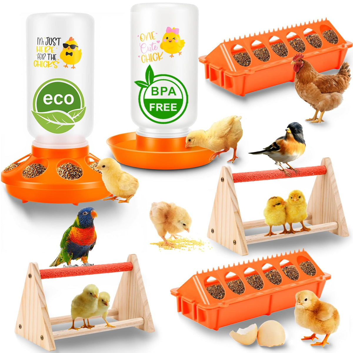 ATHCOHT chicken feeder-waterer set front view with compact 1L capacity for early poultry