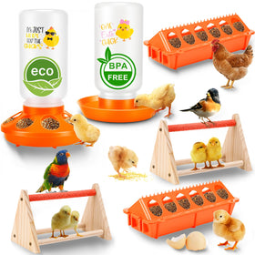 ATHCOHT chicken feeder-waterer set front view with compact 1L capacity for early poultry