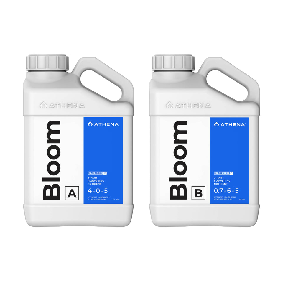 Athena Blended Bloom A&B bottle shown for precise bloom nutrition in hydroponics.