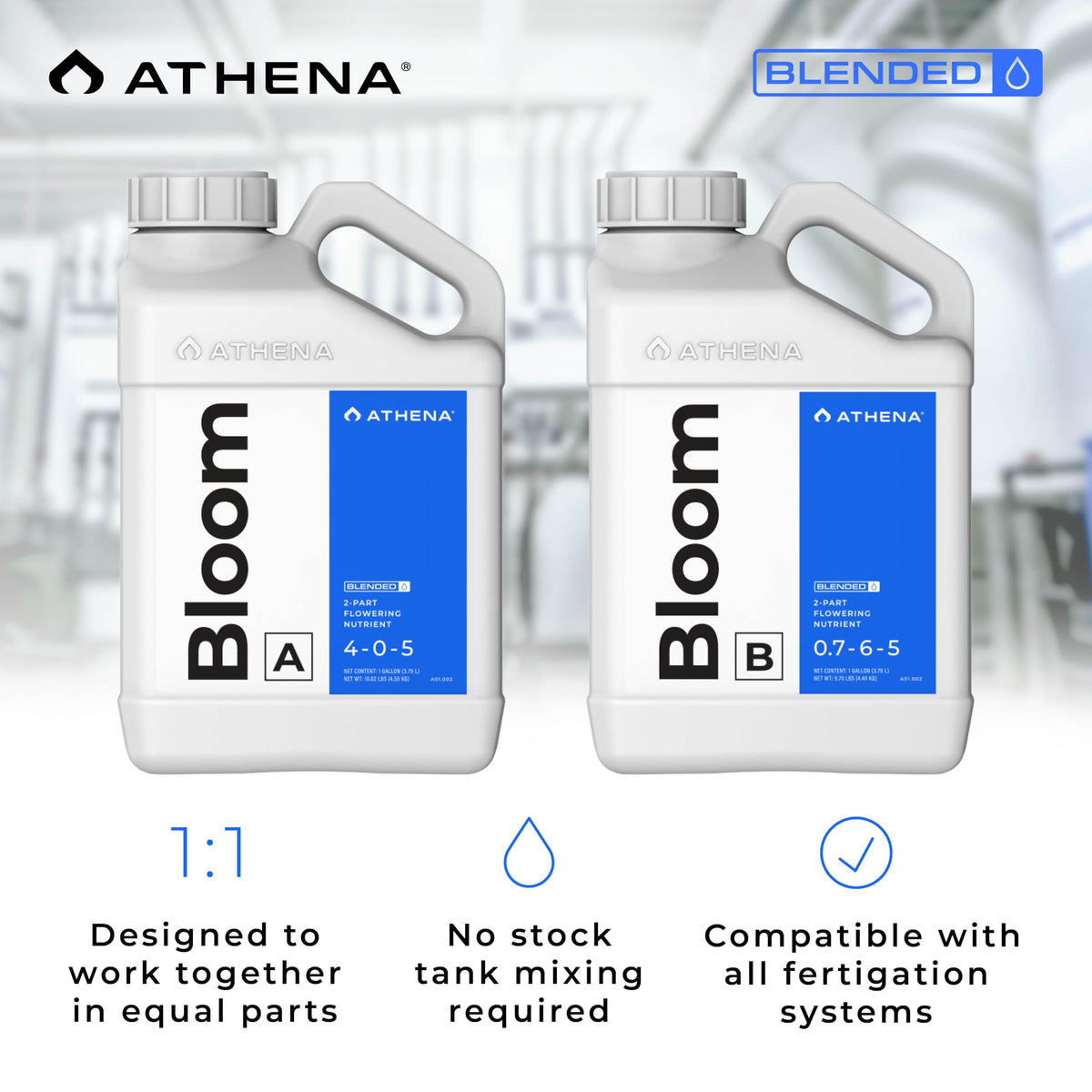 Athena Blended Bloom A&B applied to flowering crops in a recirculating system.