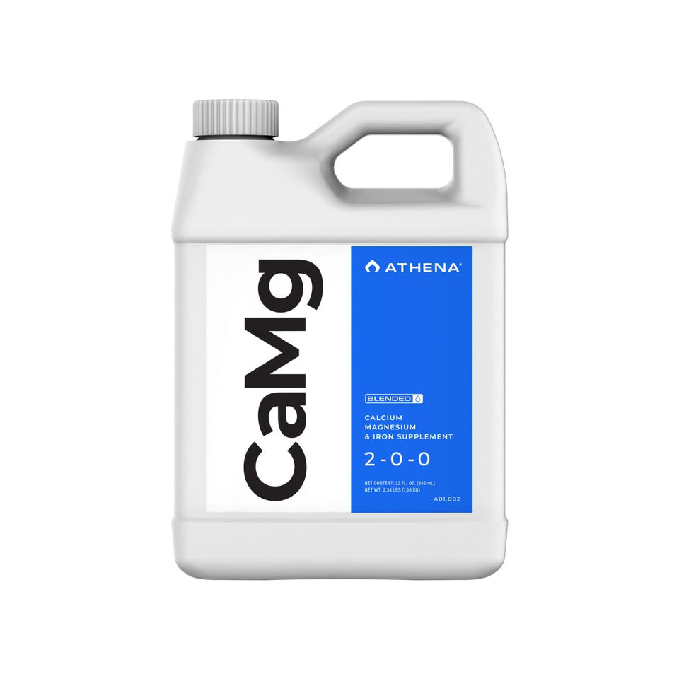 Athena CaMg bottle pour showing balanced nutrient delivery for plants.
