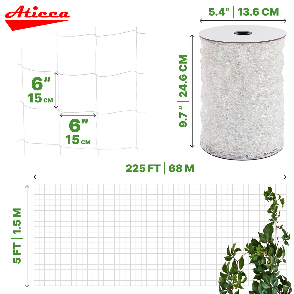 ATICCA Garden Netting 6-inch mesh close-up highlights durable sun-resistant construction.