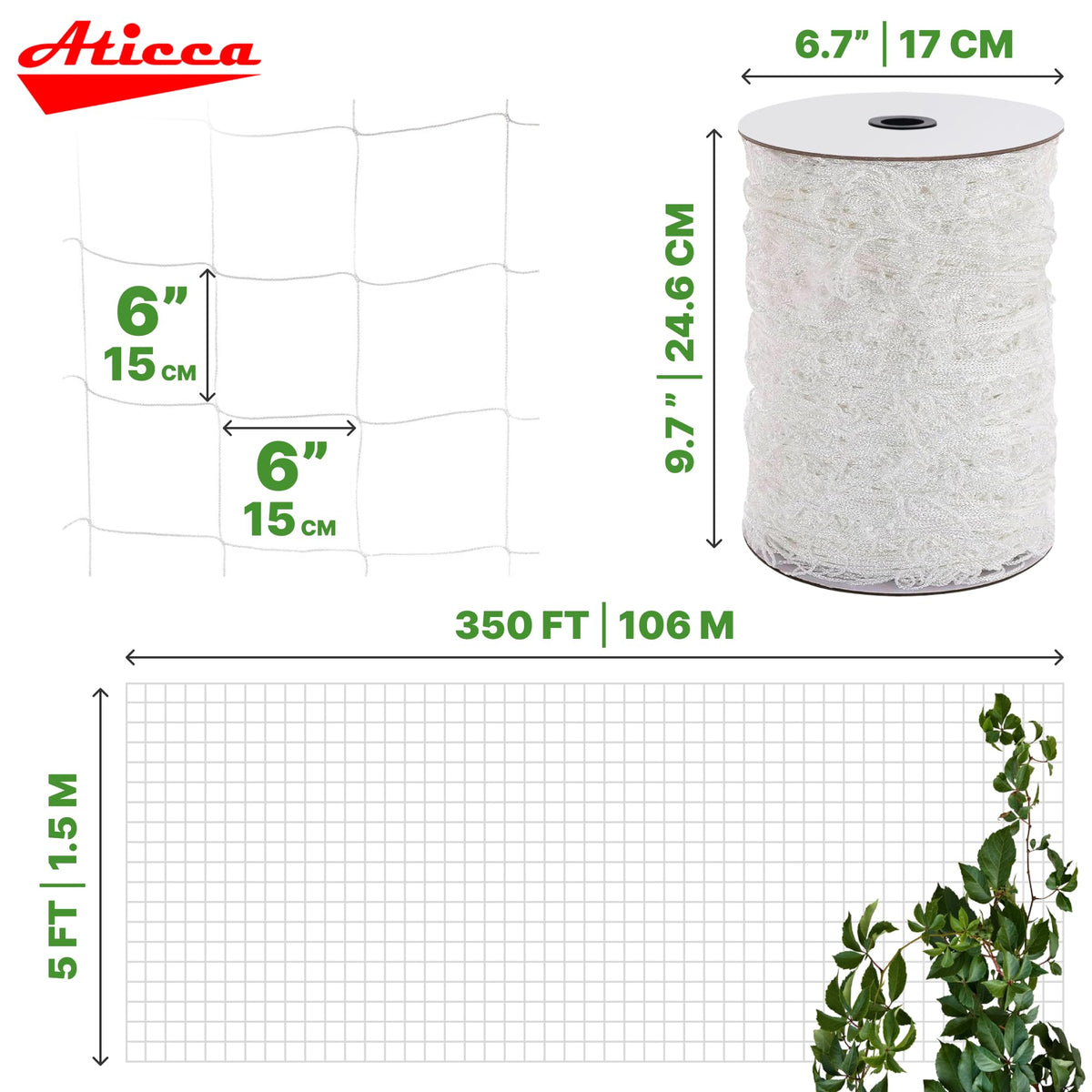 ATICCA heavy-duty polyester netting close-up shows durable construction.