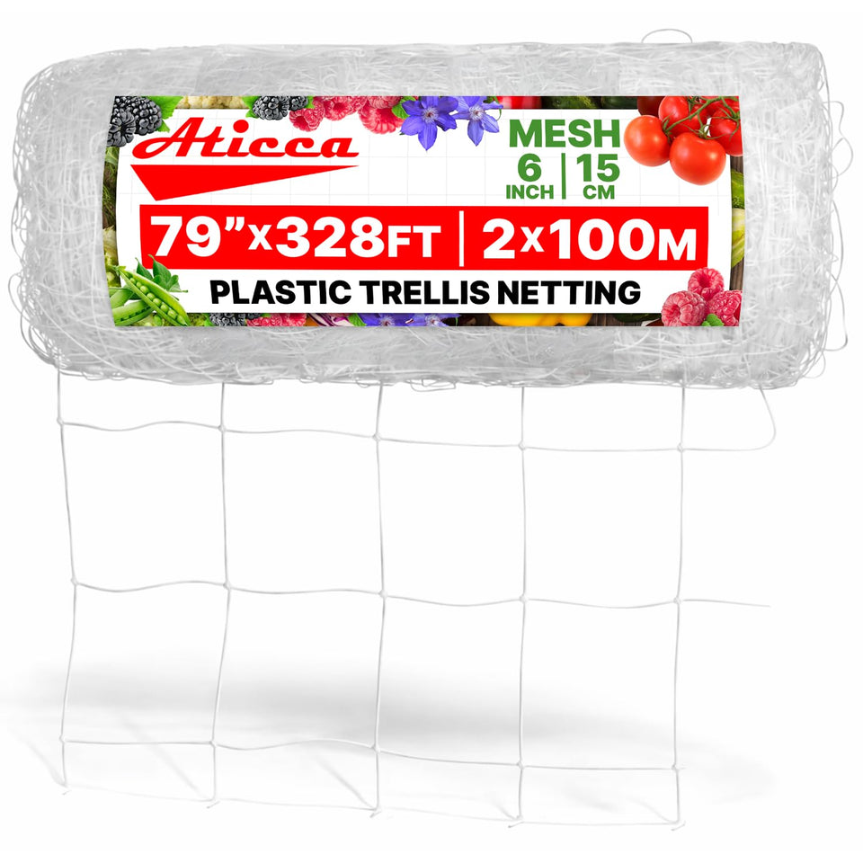 ATICCA plastic trellis netting 79in roll provides sturdy support for climbing vines.