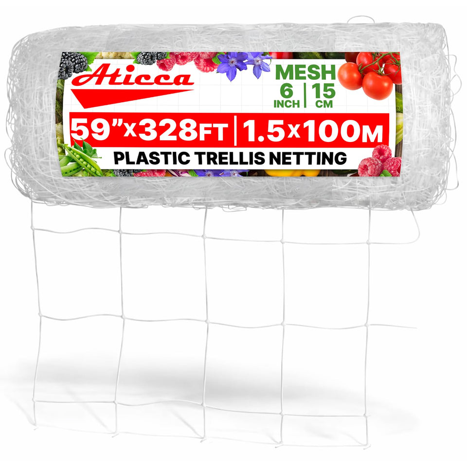 ATICCA plastic trellis netting roll ready for garden setup to support climbing vines