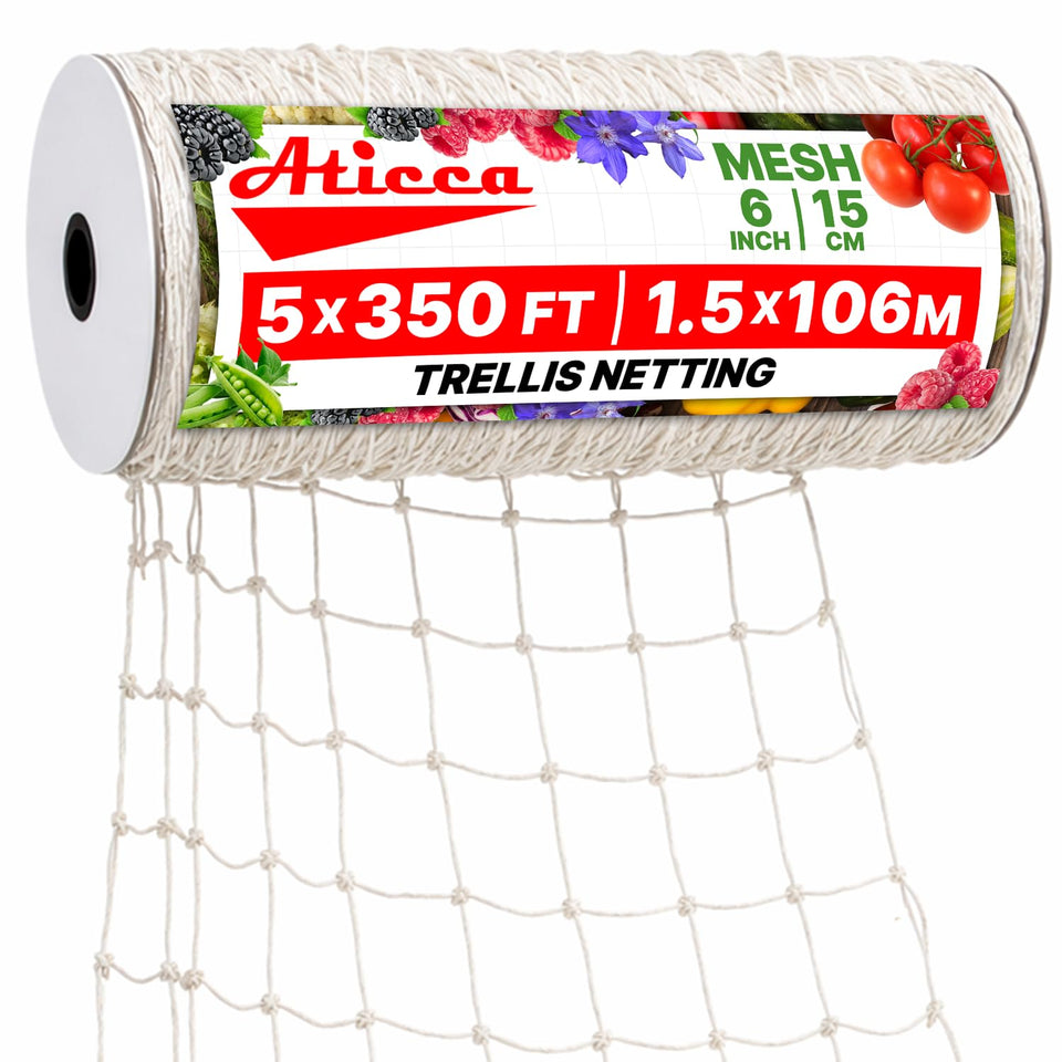 ATICCA Trellis Netting roll 5x350ft supports climbing plants for strong growth.