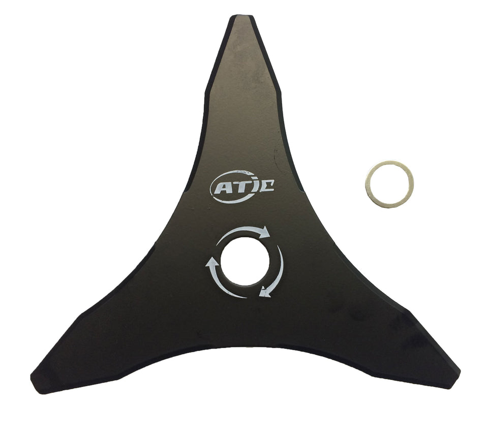 ATIE 10-inch 3-teeth steel blade for tougher brush clearing.
