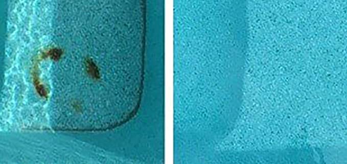 ATIE calcium-deposits pumice cleans pool tile and plaster safely.