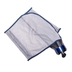 ATIE gray double-chamber bag capturing leaves and debris during pool cleaning.