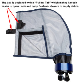 ATIE pull-tab Velcro closure demonstrates effortless emptying of leaves.