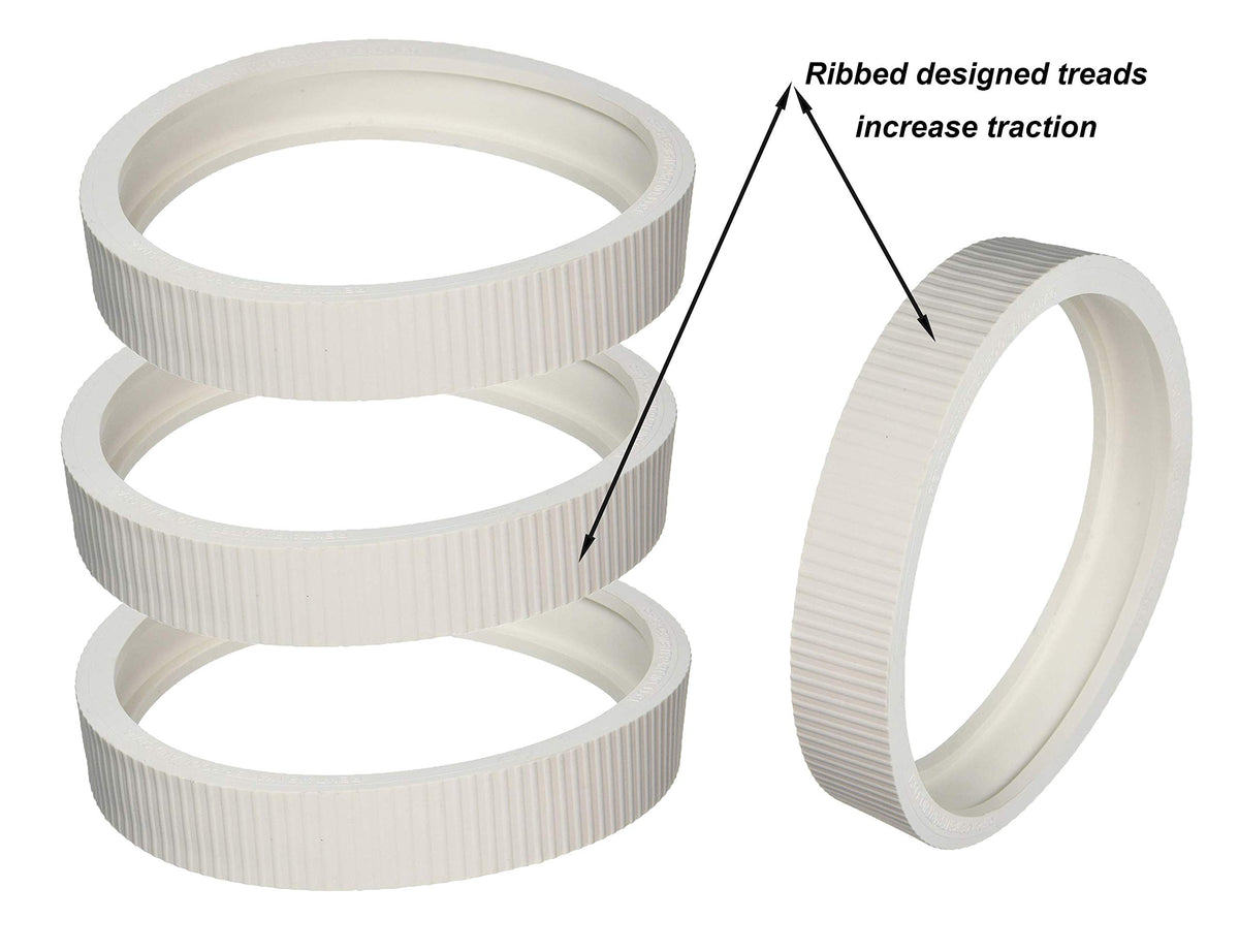 ATIE ribbed tire improves traction for pool cleaner on rough finishes.
