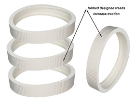 ATIE ribbed tire improves traction for pool cleaner on rough finishes.