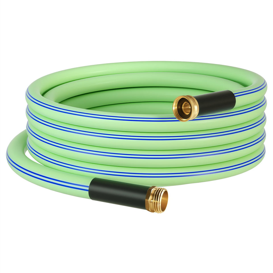 Atlantic heavy-duty 15 ft green garden hose coiled for easy storage
