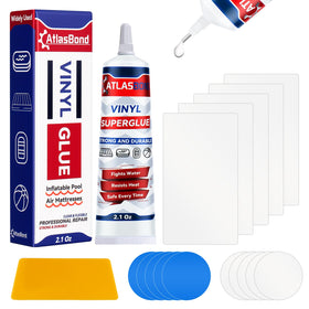 ATLASBOND Air Mattress Patch Kit bottle enables fast, lasting seal.