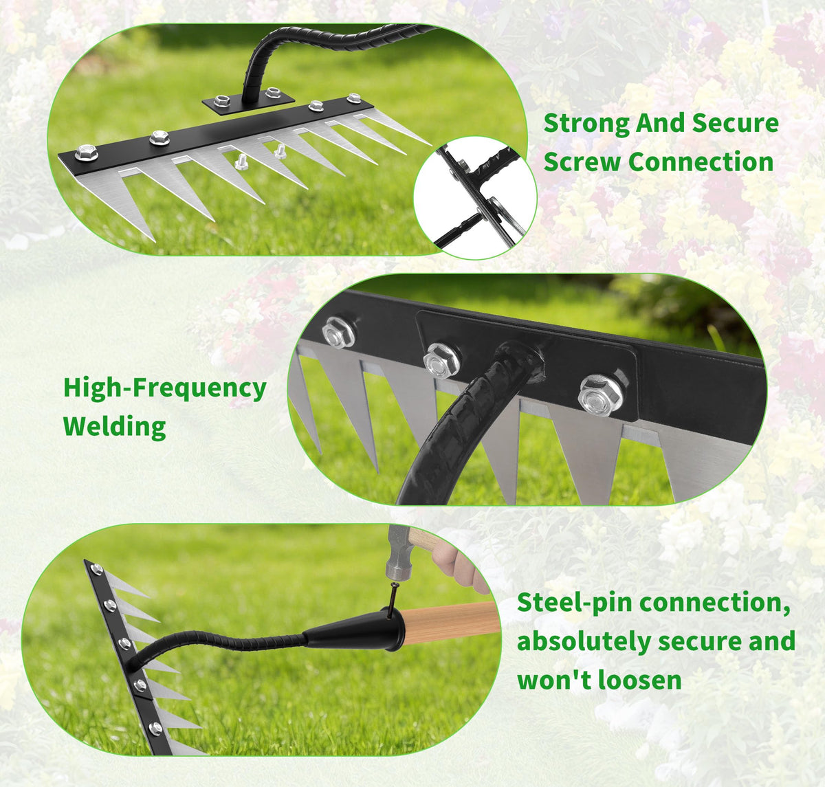 ATLRGISL environmentally friendly weed rake in a sunny yard