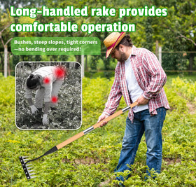 Ergonomic wooden handle grip on ATLRGISL weed rake