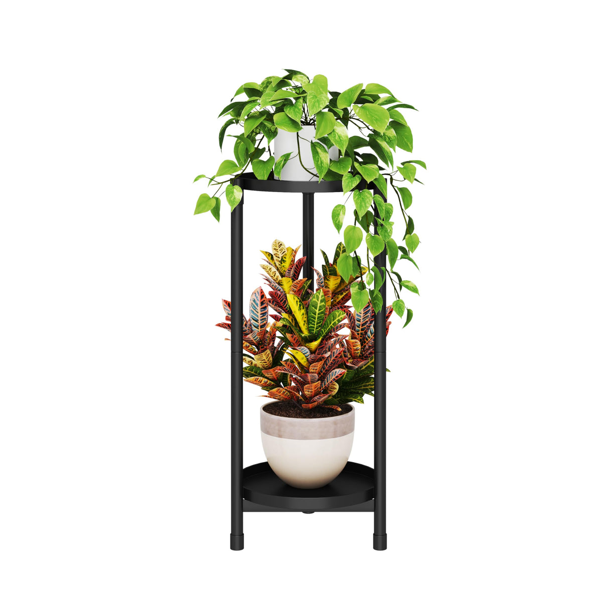 Atpddpey plant stand 2-tier black corner display for elegant space-saving plant arrangements.
