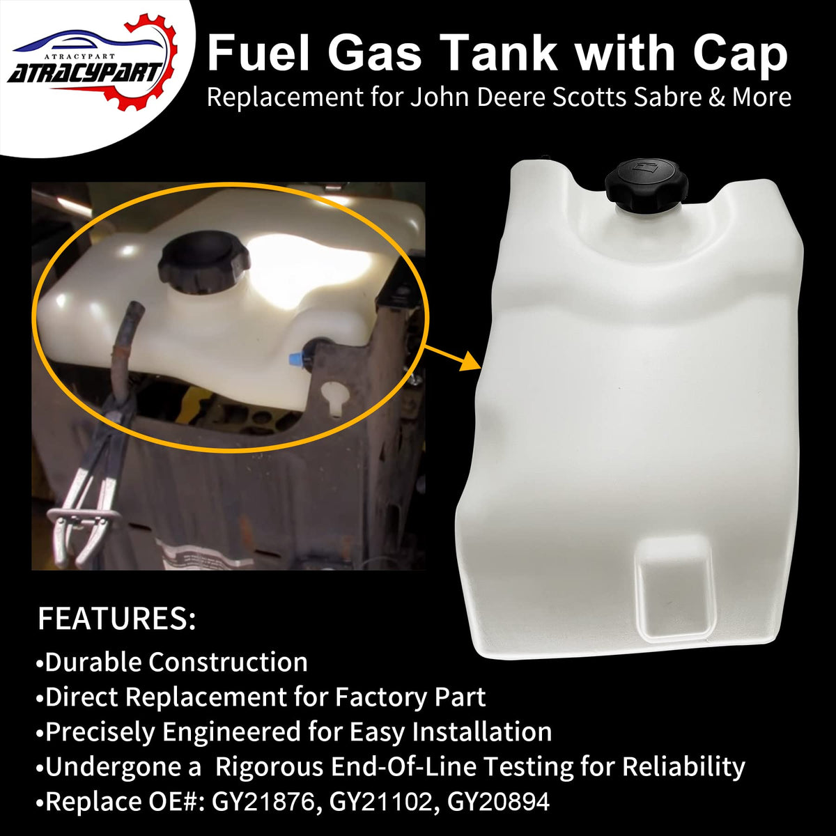 ATRACYPART fuel tank cap side view shows durable construction for mowing tasks.