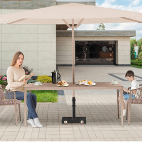 Atsasaye umbrella base with wheels enables easy movement and reconfiguration.