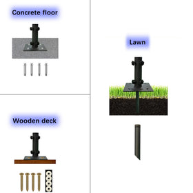 Atsasaye umbrella base on deck demonstrates compatibility with wooden surfaces