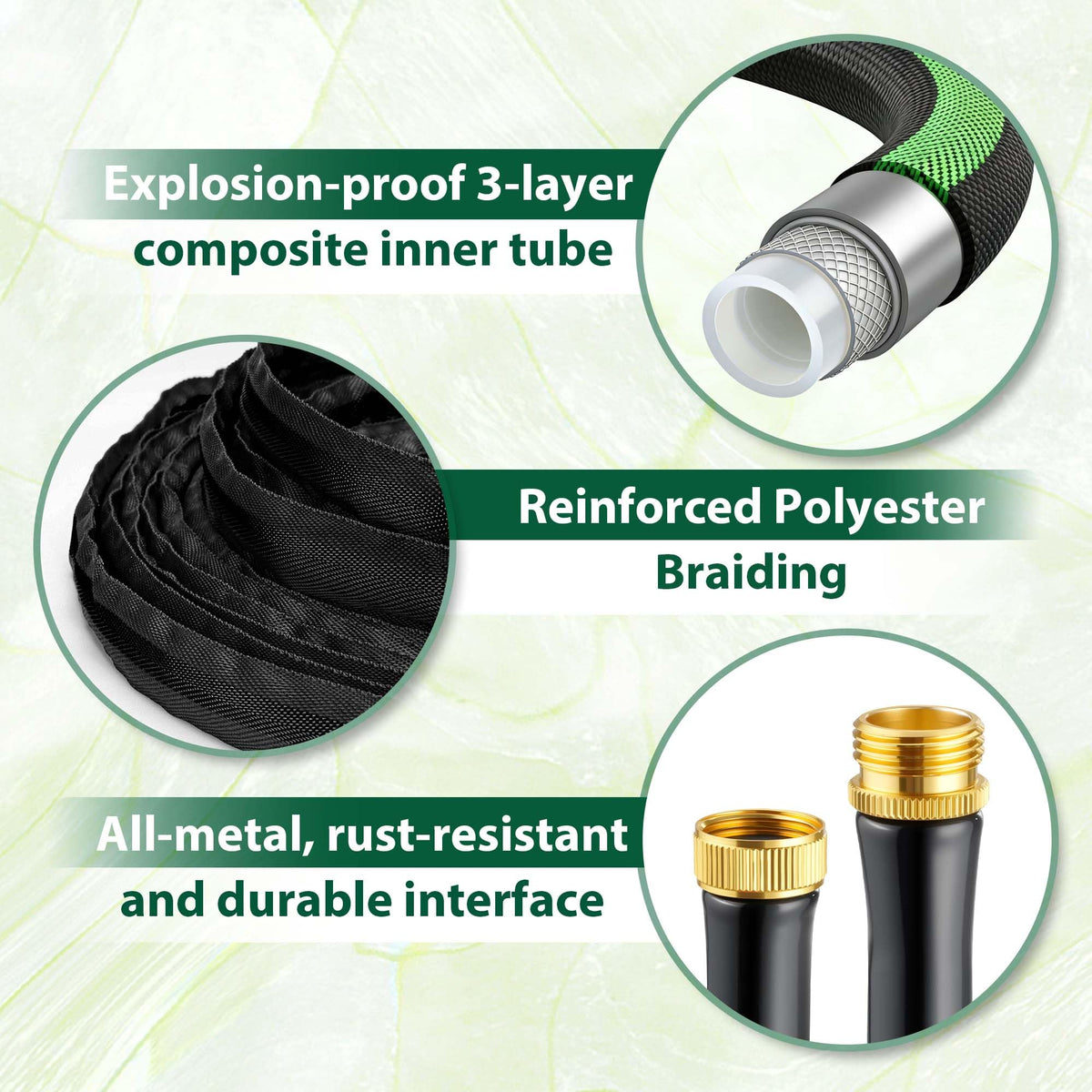 Aterr garden hose 50ft lightweight for easy maneuvering around beds.