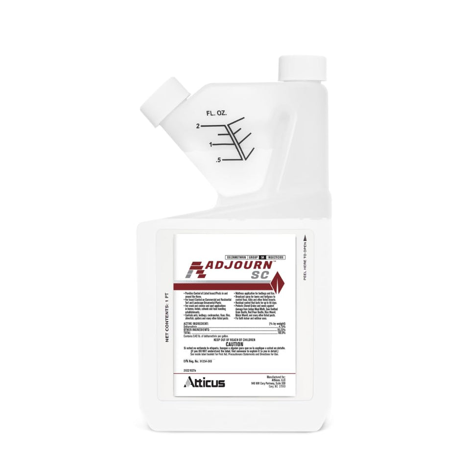 Atticus Adjourn SC bottle closeup showing 4.75% deltamethrin for versatile insect control