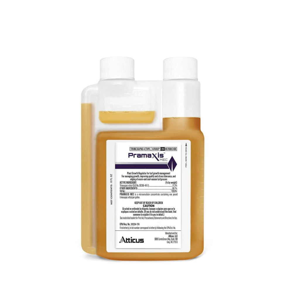 Atticus Pramaxis MEC lawn growth regulator bottle showing even turf growth for easier mowing