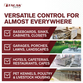 Atticus Talak 7.9 F used on indoor baseboards for discreet pest suppression.