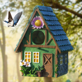 Attivolife bird house with carved resin roof enhances garden charm and durability.