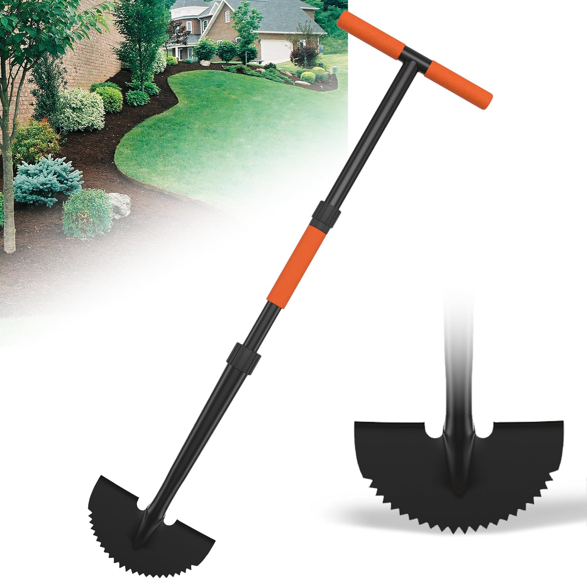 ATUHOLA manual edger blade with saw-tooth edge delivers durable cuts for clean lawn edges.