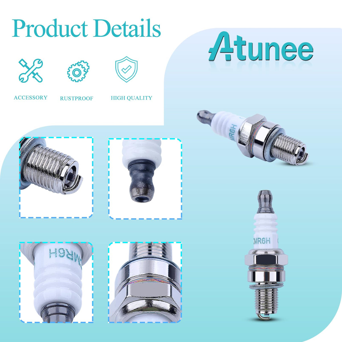 Atunee CMR6H 12-pack includes ready-to-use spark plugs for quick replacement.