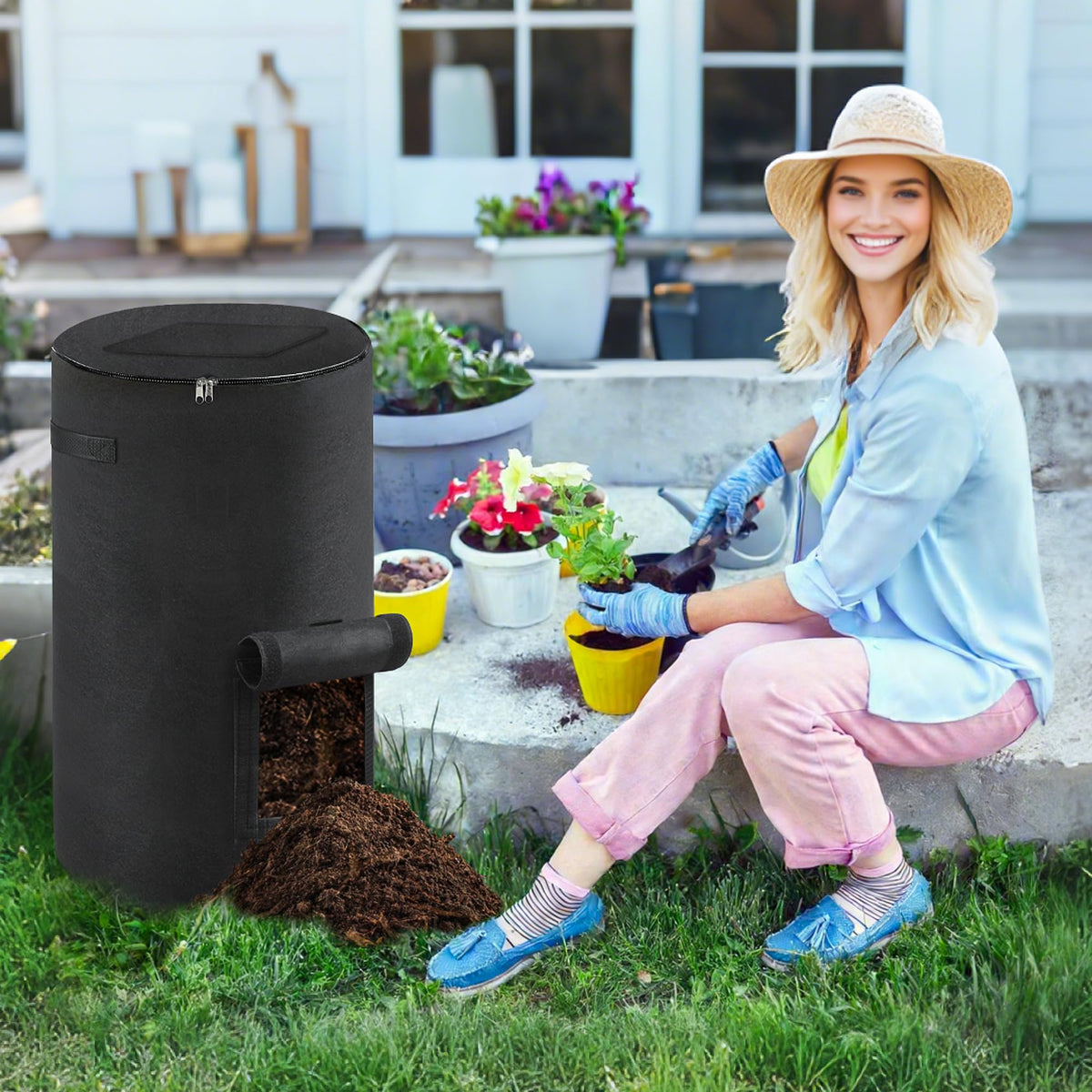 Atvkov compost bin thick felt material keeps shape and breathability.