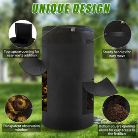 Atvkov compost bin top double zipper facilitates easy soil addition.