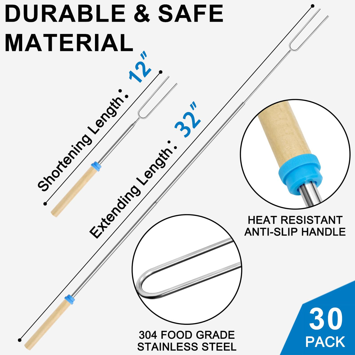 ATZNZIK 32in extendable roasting sticks reach flames safely during campfires