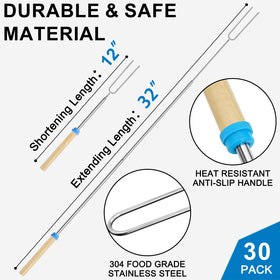 ATZNZIK 32in extendable roasting sticks reach flames safely during campfires