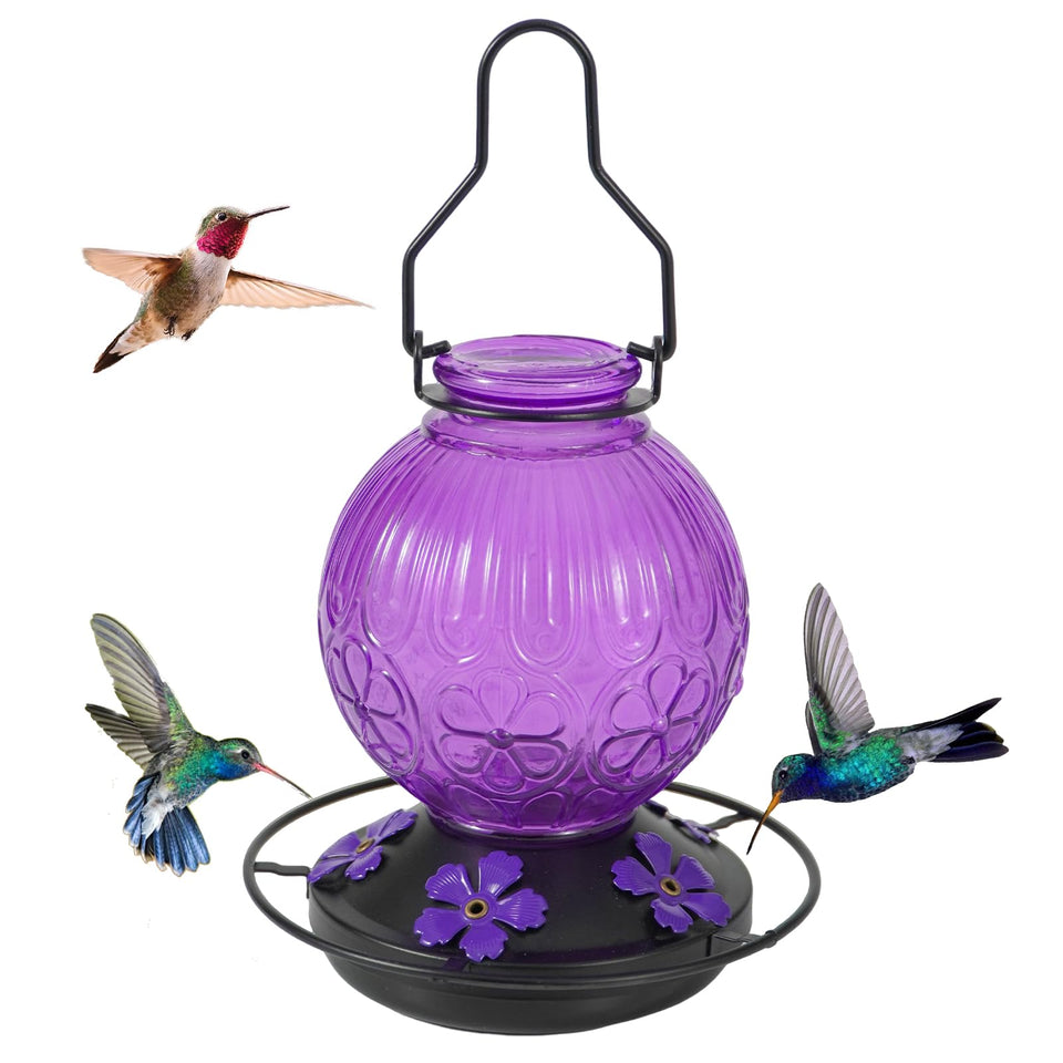 Aubingmotor glass hummingbird feeder in purple attracts hummingbirds to your garden