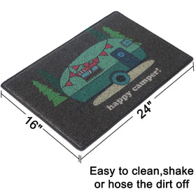 Aucuda outdoor-indoor entrance mat helps trap moisture and dirt at the RV campsite.