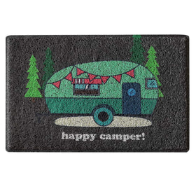 Aucuda Happy Camper door mat at the front door boosts curb appeal and traps dirt.