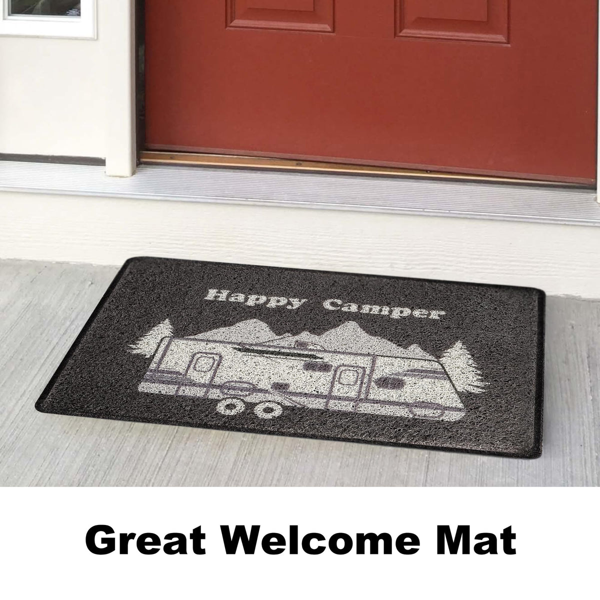 Aucuda Happy Camper mat captures dirt at entry to keep indoors cleaner.