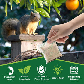 AUDQQM Squirrel Repellent Pouches hanging in garden deter squirrels naturally.