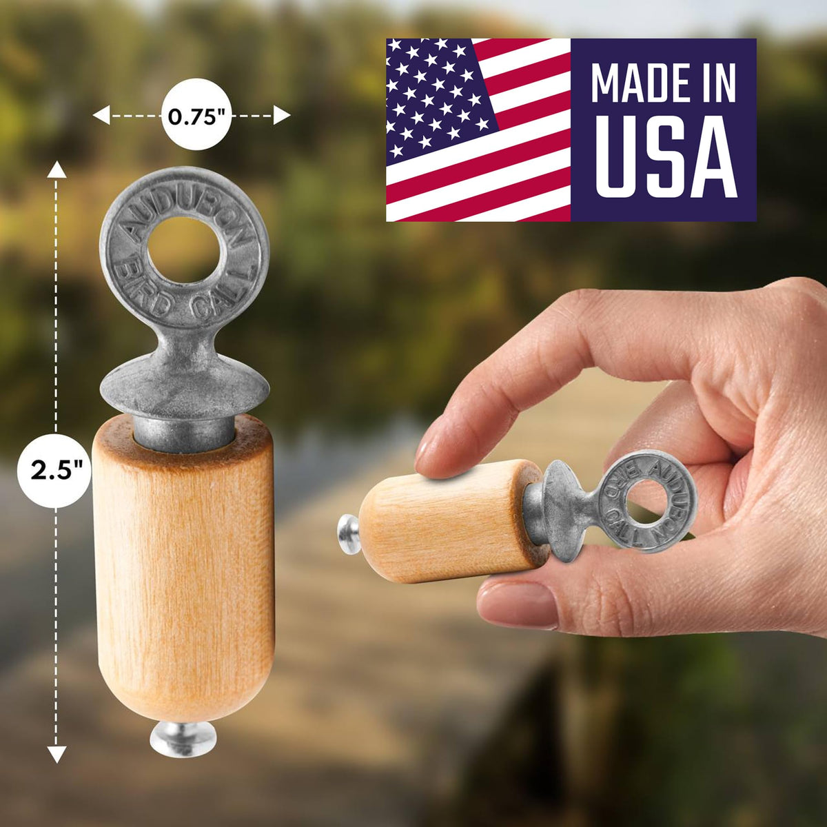Audubon Bird Call Birch demonstrates sound variation by twisting and pressing.