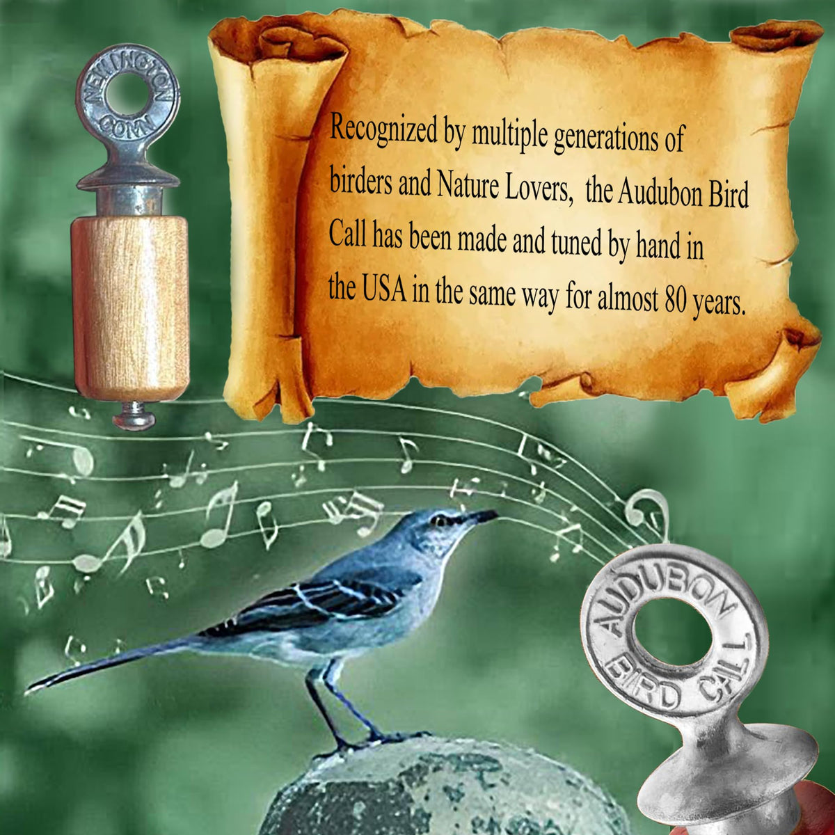 Audubon Bird Call shown in a nature scene for field use.