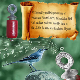 Audubon Bird Call Red—birchwood and zinc construction for durability.
