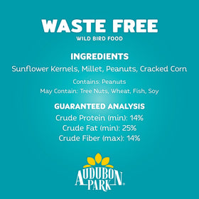 Audubon Park birds enjoy sunflower hearts in backyard feeding.