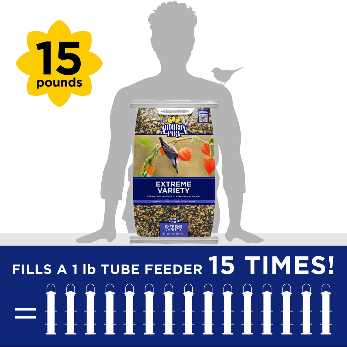 Audubon Park Extreme Variety bird feeder filled with mix in outdoor setting
