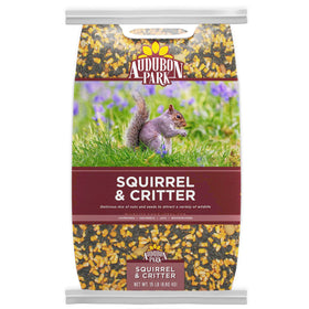 Audubon Park Squirrel & Critter Food bag showcasing mixed nuts and seeds for backyard wildlife